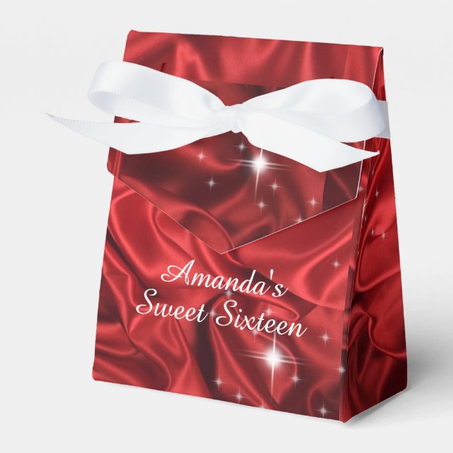 Red Satin Sweet Sixteen Birthday Party Favor Box (Front Side)