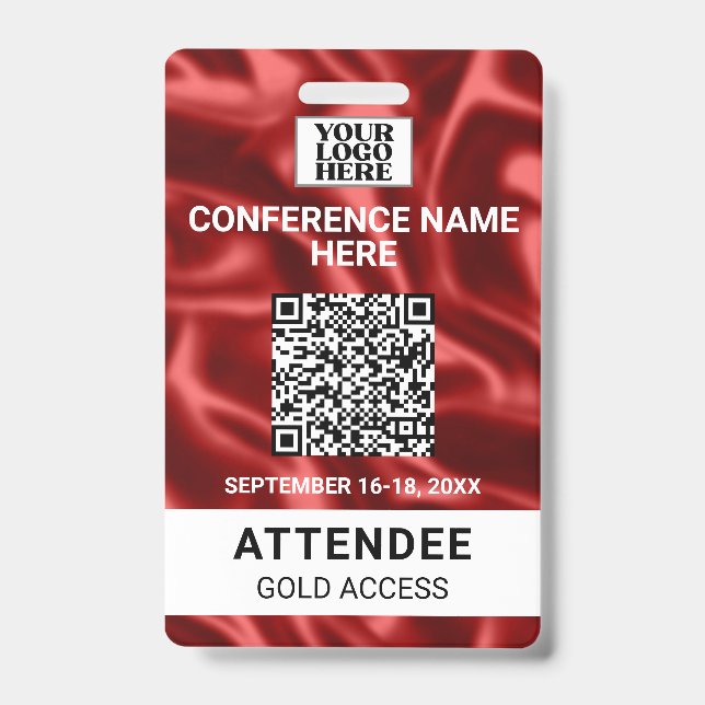 Red Satin Trade Show Conference Event Badge (Front)