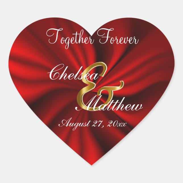 Red Satin Wedding  | Personalize Heart Sticker (Front)