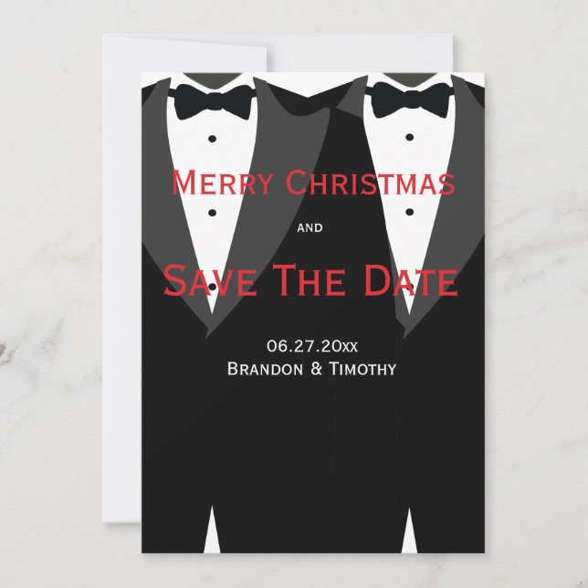 Red Save The Date Christmas Cards Gay Wedding (Front)