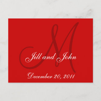 Red Save the Date Custom Monogram Postcards