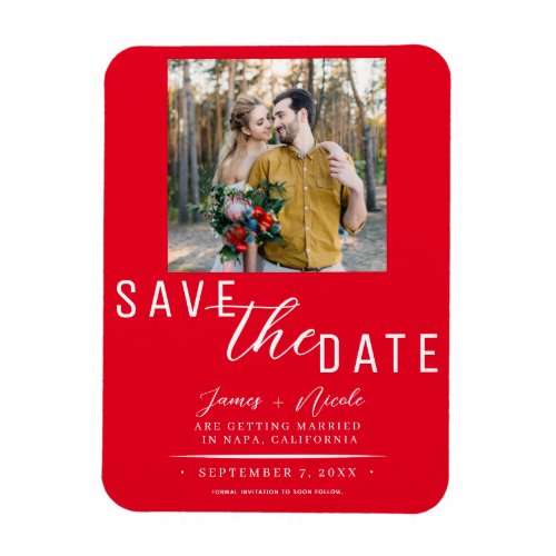 Red Save the Date Photo Wedding Magnet