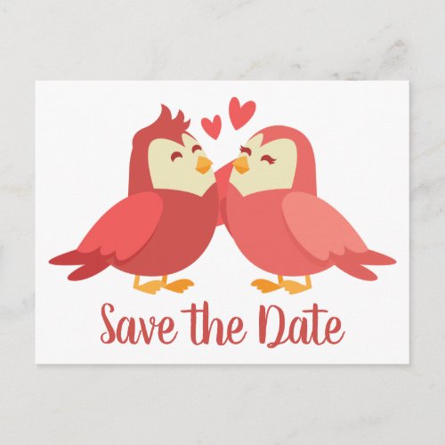 Red Save the Date Wedding Cartoon Bride Groom Postcard