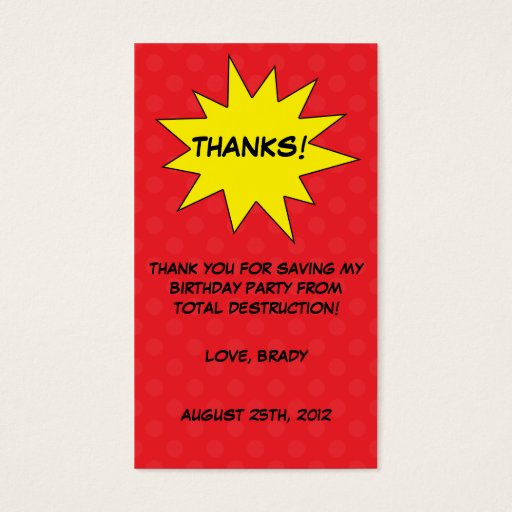 Customizable Red Save the Day Superhero Birthday Favor Tags Business Cards