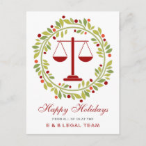 Red Scale Holly Wreath Simple Attorney Christmas Holiday Postcard