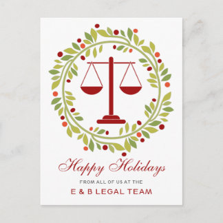 Red Scale Holly Wreath Simple Attorney Christmas Holiday Postcard