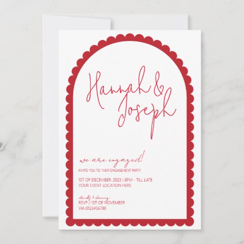 Red Scallop Edge Arch Wave Border Engagement Party Invitation