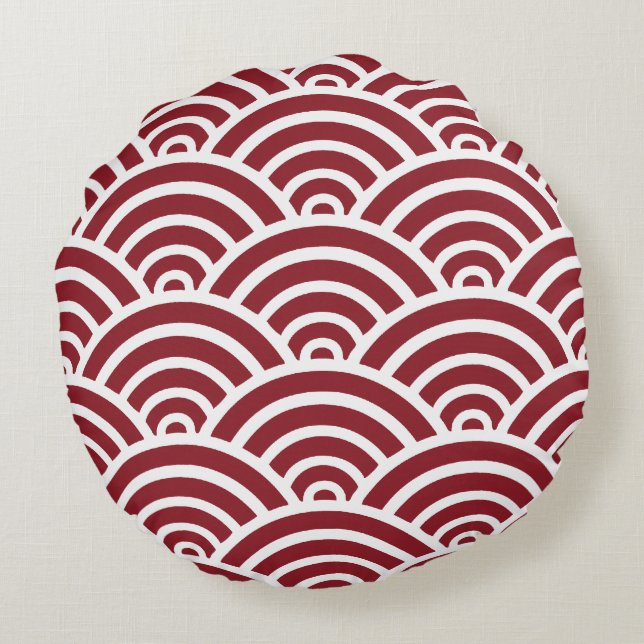 Red Scallop Pattern Round Pillow (Back)