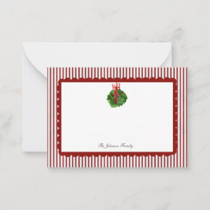 Red Scallop Ticking Stripe Christmas Holiday Note Card