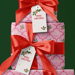 Red Scallop Tile Christmas Sprigs Gift Tags