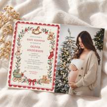 Red Scallop Vintage Toys Christmas Baby Shower