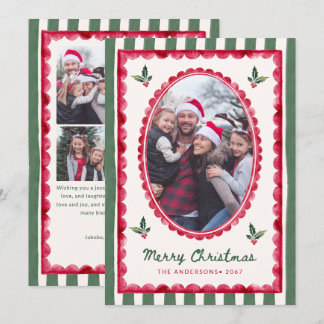 Red Scalloped Christmas Photo Collage Holiday Card