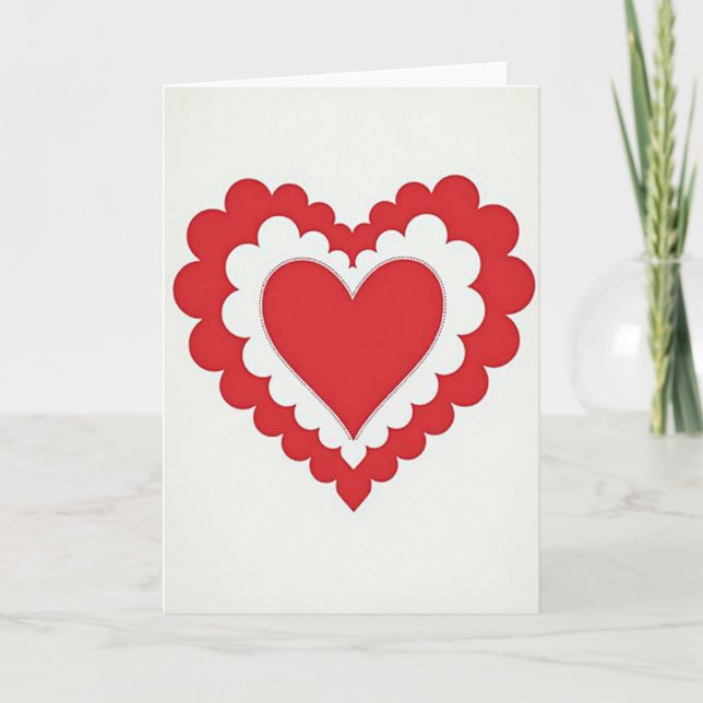 Red Scalloped Heart Love Card (Front)