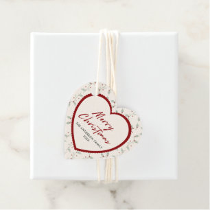 Red Scalloped Heart Merry Christmas Favor Tags