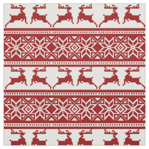 Red Scandinavian Christmas Folk Fabric