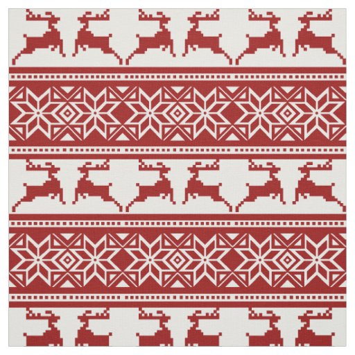 Red Scandinavian Christmas Folk Fabric