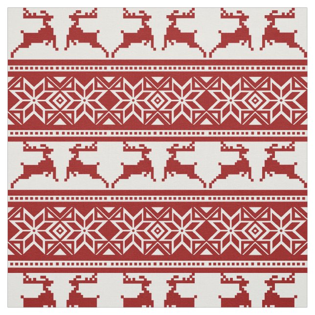 Red Scandinavian Christmas Folk Fabric (Swatch)