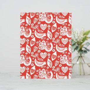 Red Scandinavian Christmas Pattern with Birds
