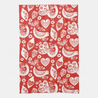 Red Scandinavian Christmas Pattern with Birds