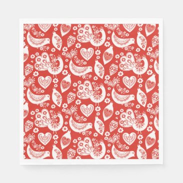 Red Scandinavian Christmas Pattern with Birds