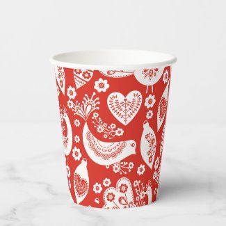Red Scandinavian Christmas Pattern with Birds