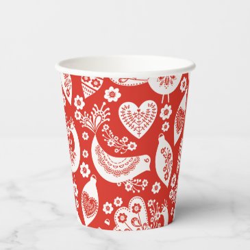 Red Scandinavian Christmas Pattern with Birds