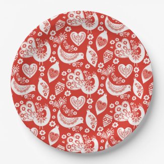 Red Scandinavian Christmas Pattern with Birds