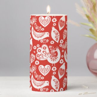 Red Scandinavian Christmas Pattern with Birds