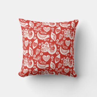 Red Scandinavian Christmas Pattern with Birds