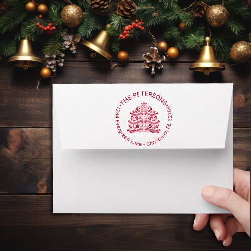 Red Scandinavian Christmas Tree Preaddressed  Envelope