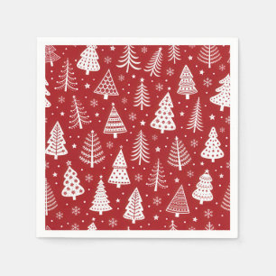 Red Scandinavian Christmas Trees Nordic Folk Art Napkins