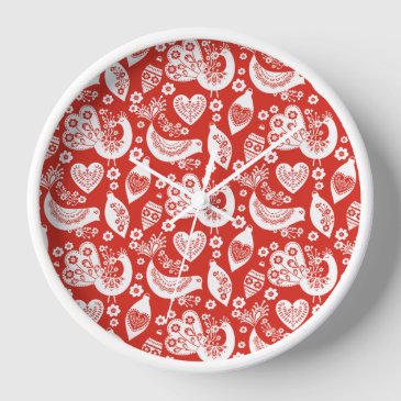 Red Scandinavian Christmas / Winter Birds Pattern