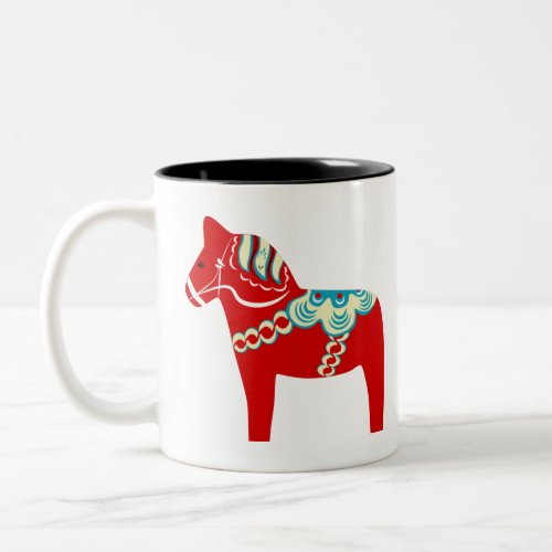 Red Scandinavian Dala Horse Two_Tone Coffee Mug
