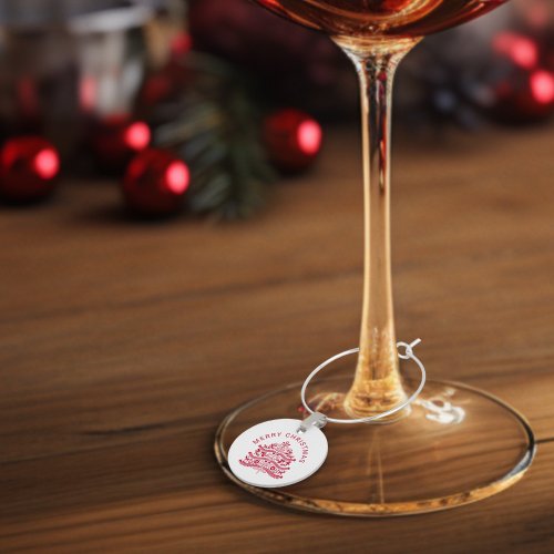 Red Scandinavian Folk Art Christmas Tree Wine Charm