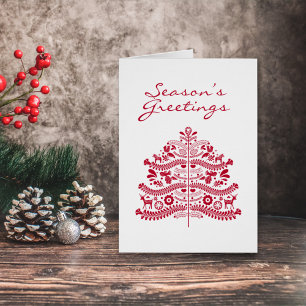 Red Scandinavian Folk Art Nordic Christmas Tree Cards