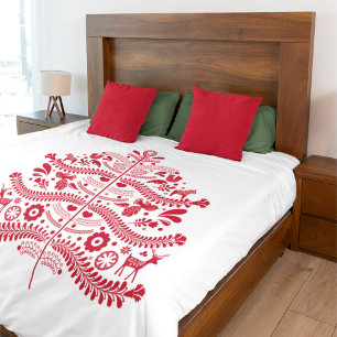 Red Scandinavian Folk Art Nordic Christmas Tree Duvet Cover