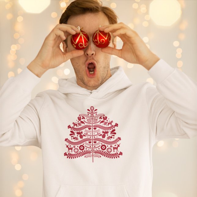 Red Scandinavian Folk Art Nordic Christmas Tree Hoodie (Creator Uploaded)