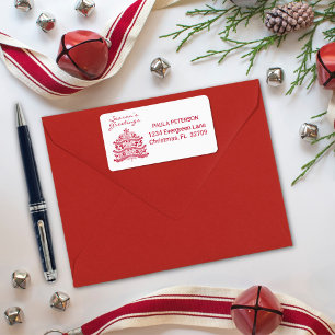 Red Scandinavian Folk Art Nordic Christmas Tree Label