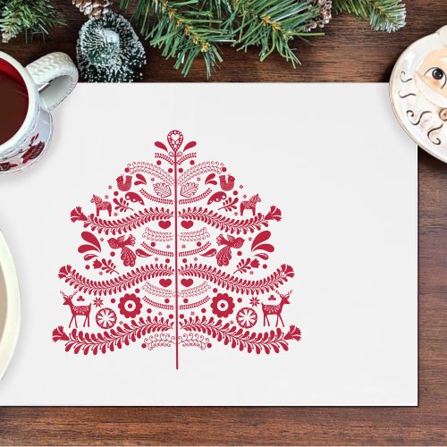 Red Scandinavian Folk Art Nordic Christmas Tree Placemat