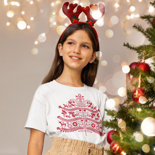 Red Scandinavian Folk Art Nordic Christmas Tree T-Shirt