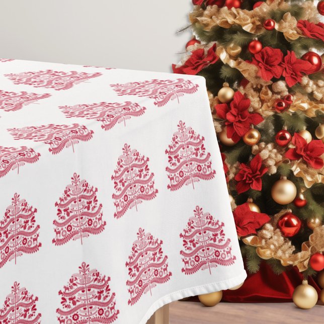 Red Scandinavian Folk Art Nordic Christmas Tree Tablecloth (Creator Uploaded)
