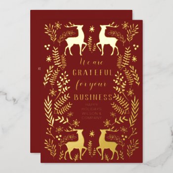 Red Scandinavian Nordic Reindeer Business  Foil Holiday Card by XmasMall at Zazzle