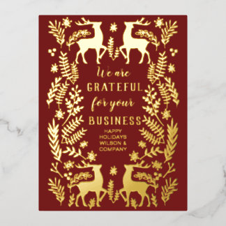 Red Scandinavian Nordic Reindeer Business Foil Holiday Postcard