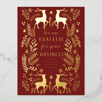 Red Scandinavian Nordic Reindeer Business  Foil Holiday Postcard by XmasMall at Zazzle