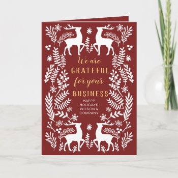 Red Scandinavian Nordic Winter Reindeer Business Holiday Card by XmasMall at Zazzle