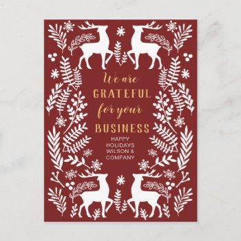 Red Scandinavian Nordic Winter Reindeer Business Holiday Postcard by XmasMall at Zazzle
