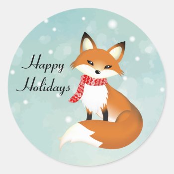 Red Scarf Fox Season's Greeting Stickers by kazashiya at Zazzle