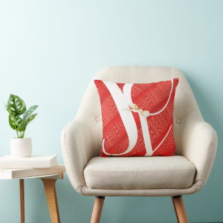 Red Scarf Gold Joy Typography Christmas Holiday Throw Pillow