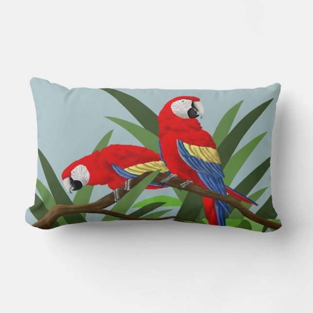 Red Scarlet Macaw Parrot Lumbar Pillow (Front)