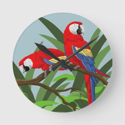 Red Scarlet Macaw Parrot Round Clock